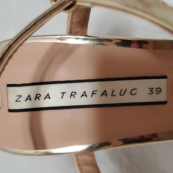 Zara Trafaluc ankle strap heel shoes 39 gold (Ss30) - Picture 6 of 9